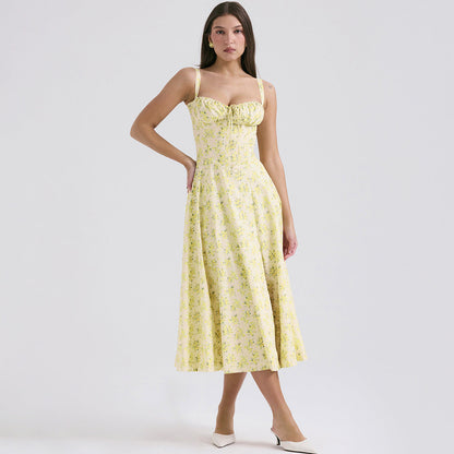Backless Floral Halter Midi Dress