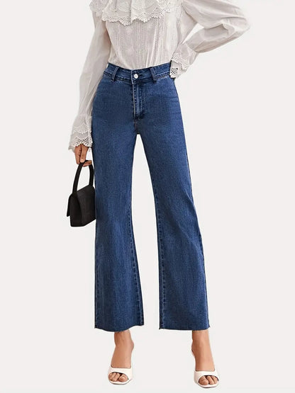 Dark Blue High-Waist Wide-Leg Jeans